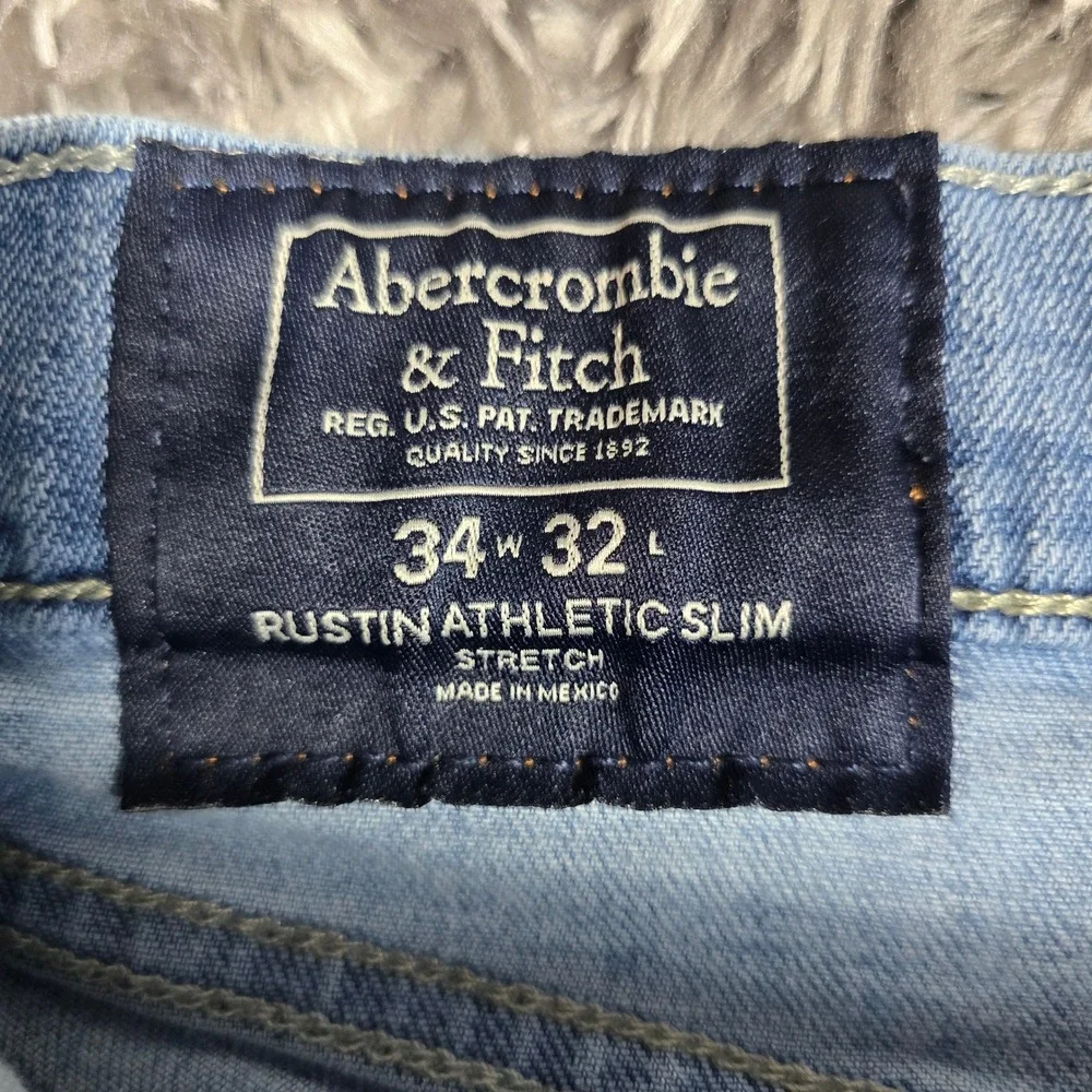 Abercrombie & Fitch Rustin Athletic Slim Jeans Mens 34x32 Light Wash Stretch